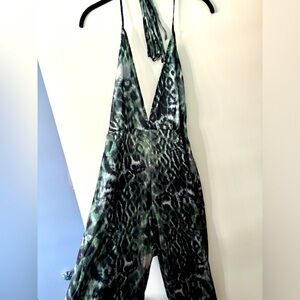 Pretty Little Thing Khaki Leopard Print Halterneck Jumpsuit